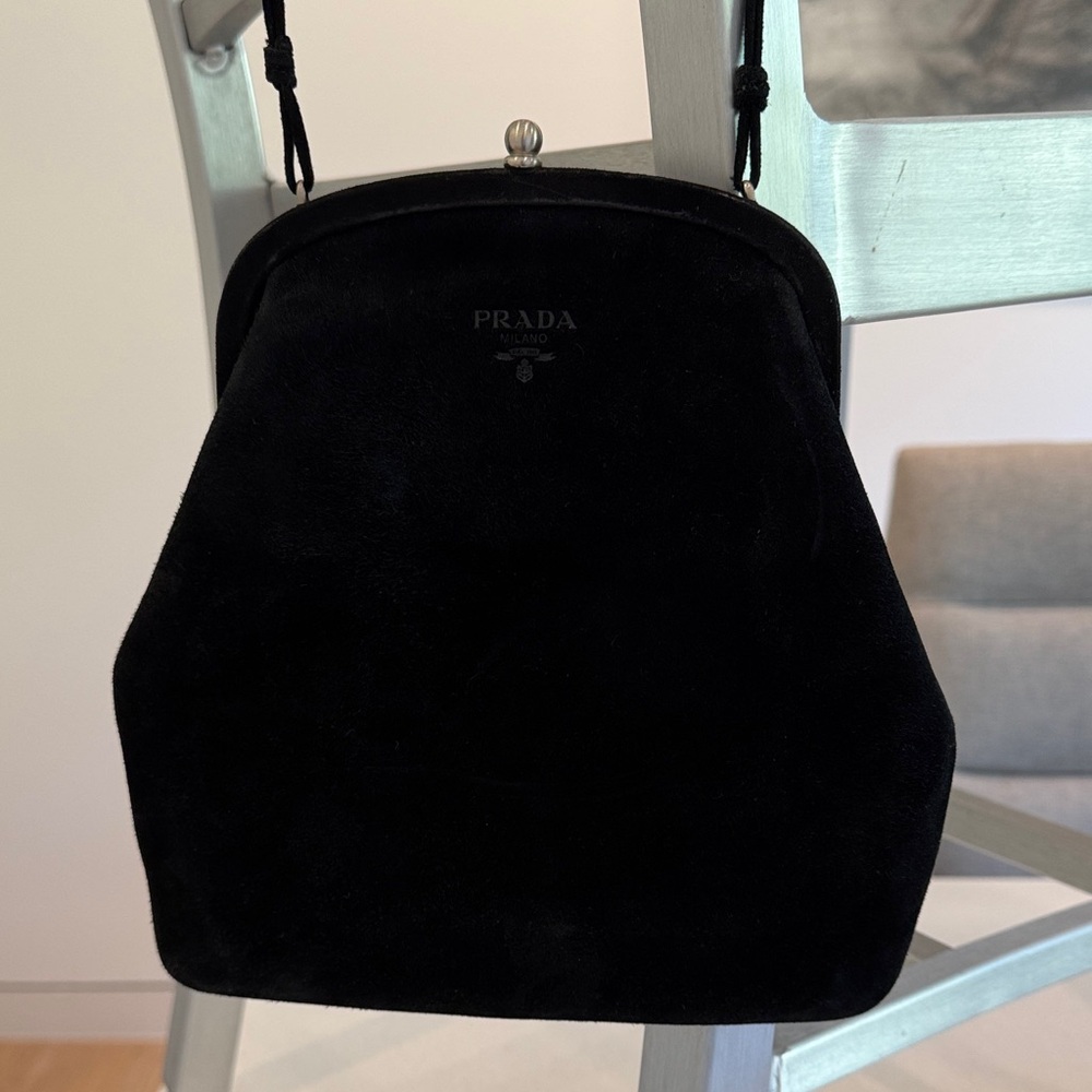 Authentic Vintage Prada Black Velvet Camoscio Mignon Evening Bag